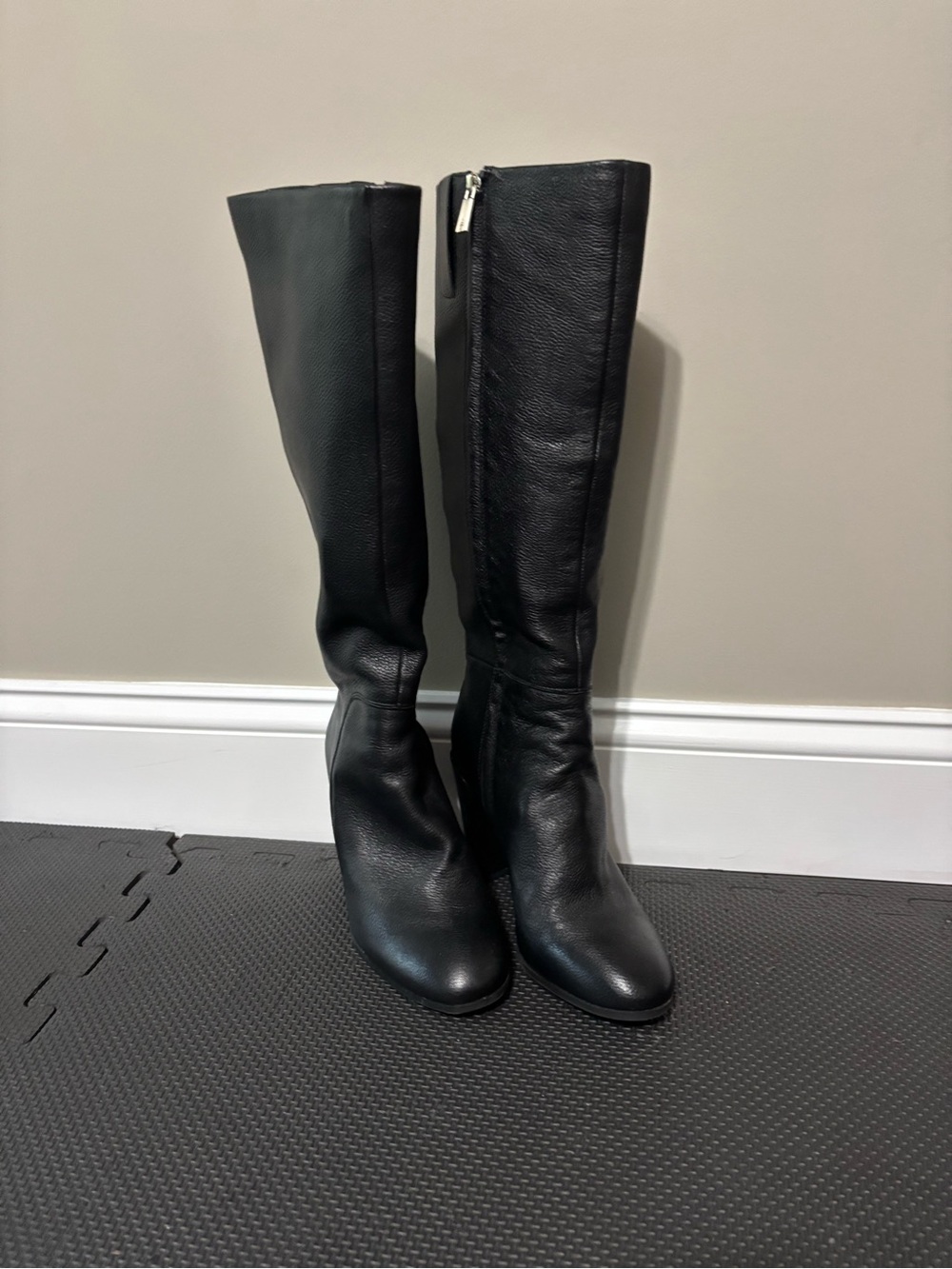 Kenneth Cole Black Leather Knee-High Heeled Boots
